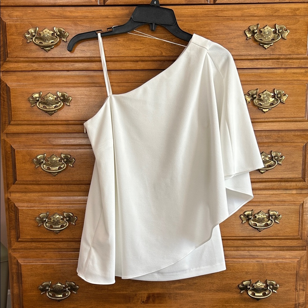 Adrianna Papell White One-Shoulder Top - Picture 1 of 2